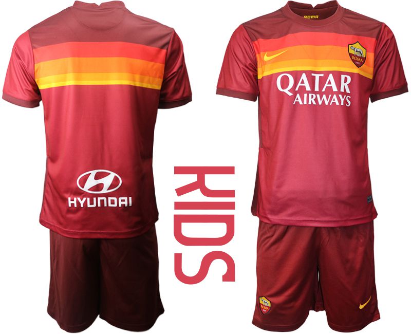 Youth 2020-2021 club AS Roma home red Soccer Jerseys->customized soccer jersey->Custom Jersey